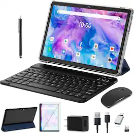 ANTEMPER - 10.1 Inch Android Tablet with Keyboard - RAM 16GB ROM 128GB 512GB Expandable-Dual Camera - Black