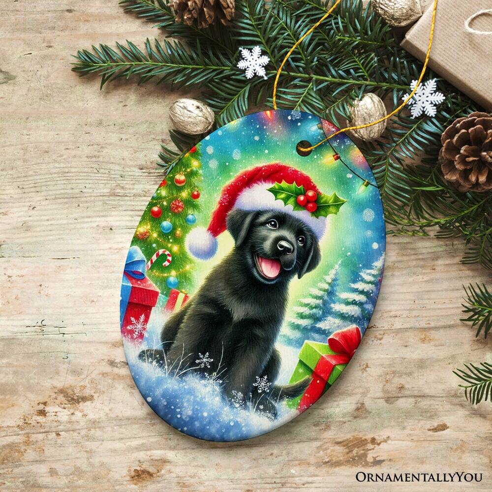 Back. OrnamentallyYou - Sparkling Yuletide Black Labrador Retriever Ornament Joyful Christmas Gift Oval Version - Multi-colored.