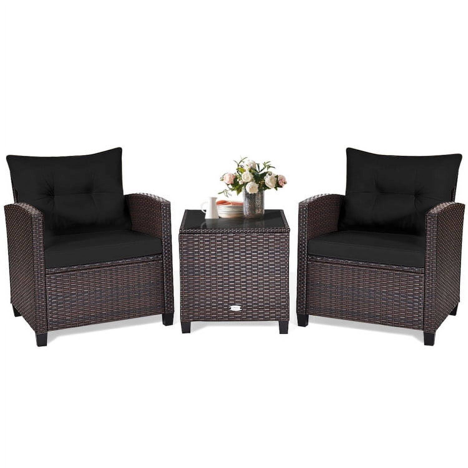 Alt View 2. Kadyn - 3 Pcs Patio Rattan Furniture Set, Wicker Furniture Sets, Patio Conversation Sets - Black.
