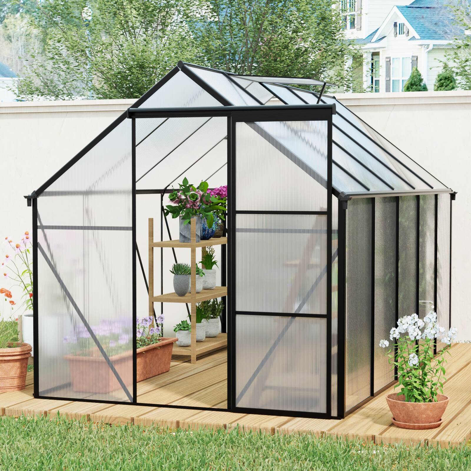 Angle. Mondawe - 6X10FT Aluminum Polycarbonate Greenhouse - Black.