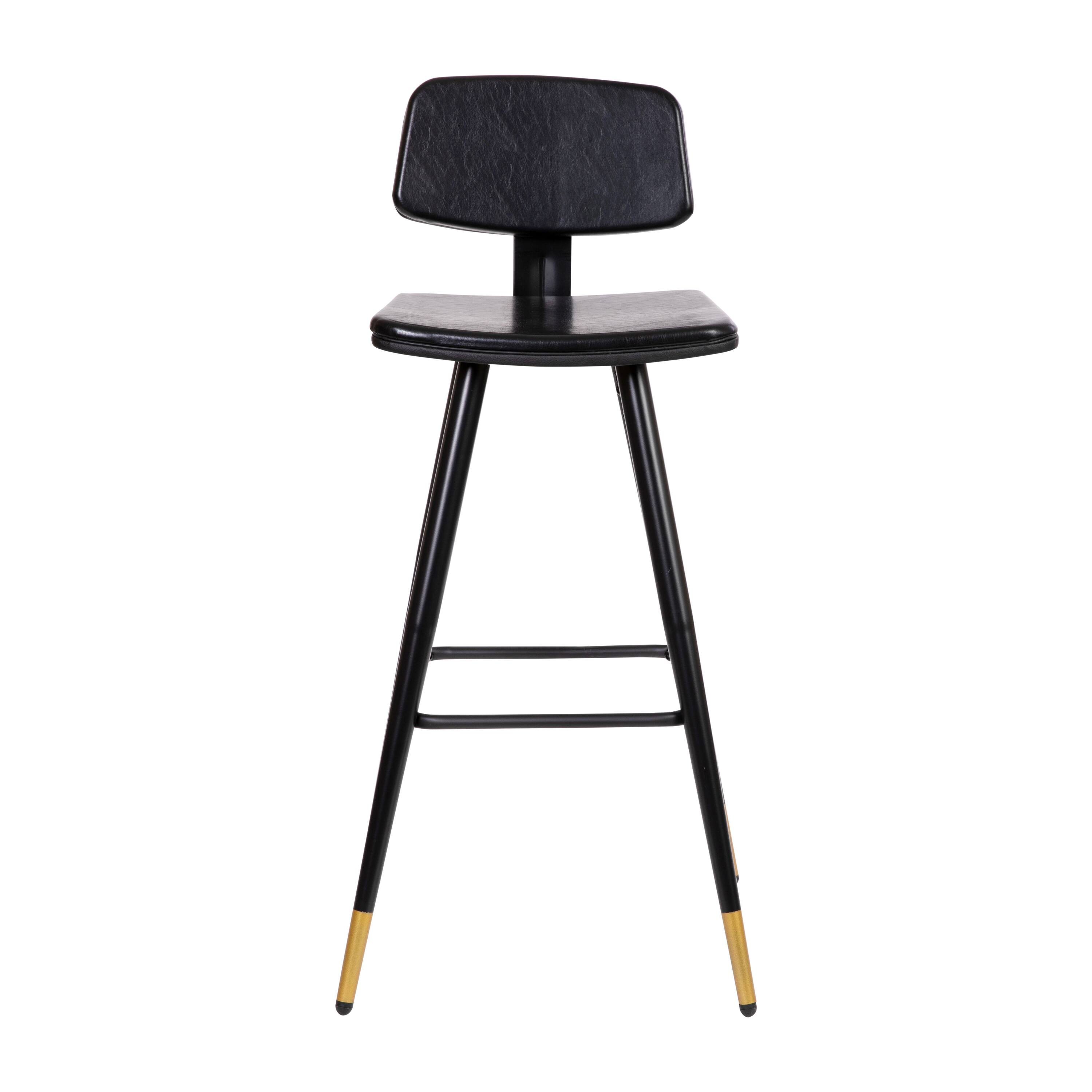Alt View 9. Emma + Oliver - Set of 2 Commercial Grade LeatherSoft Barstools with Gold Tipped Iron Legs - Black.