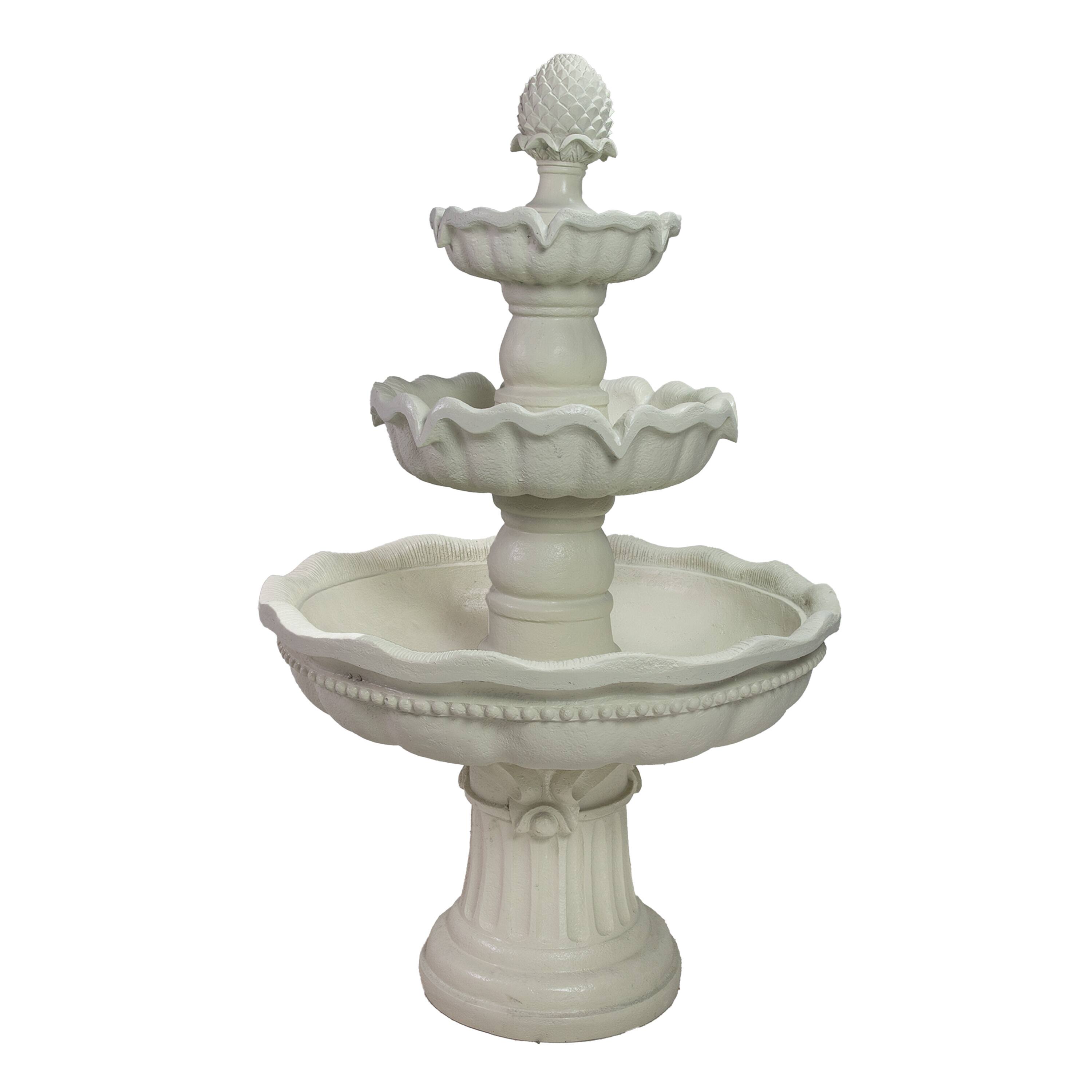 Front. Sunnydaze - 51" 3-Tier Large Outdoor Water Fountain, Pineapple Top, Off White - White.