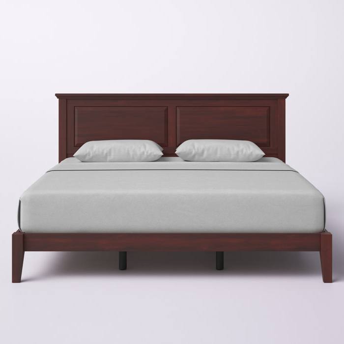 Angle. SlickBlue - Traditional Solid Wood Platform Bed Frame with Headboard for Bedroom - Cherry.