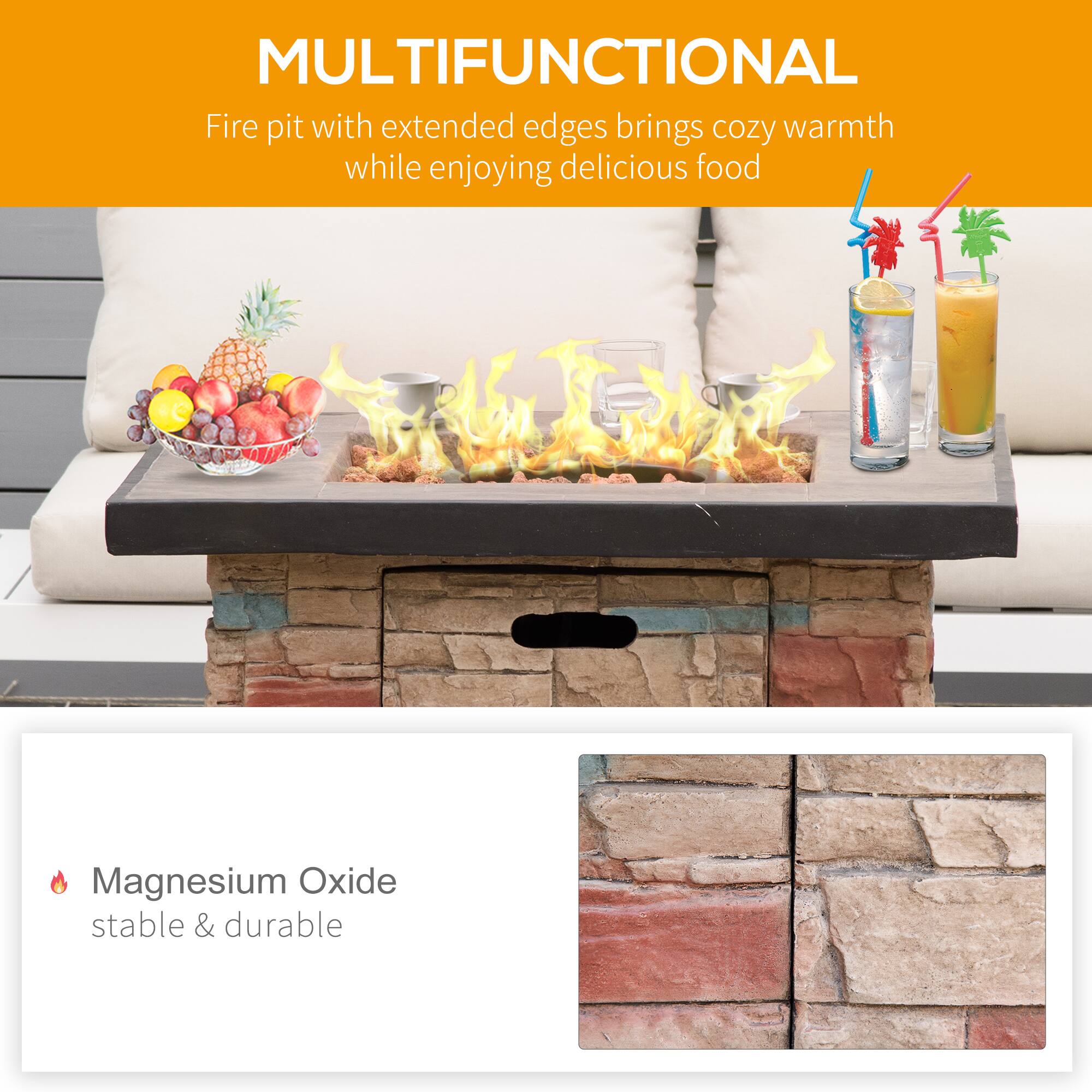MULTIFUNCTIONAL  
Fire pit with extended edges brings cozy warmth while enjoying delicious food  

Magnesium Oxide  
stable & durable
