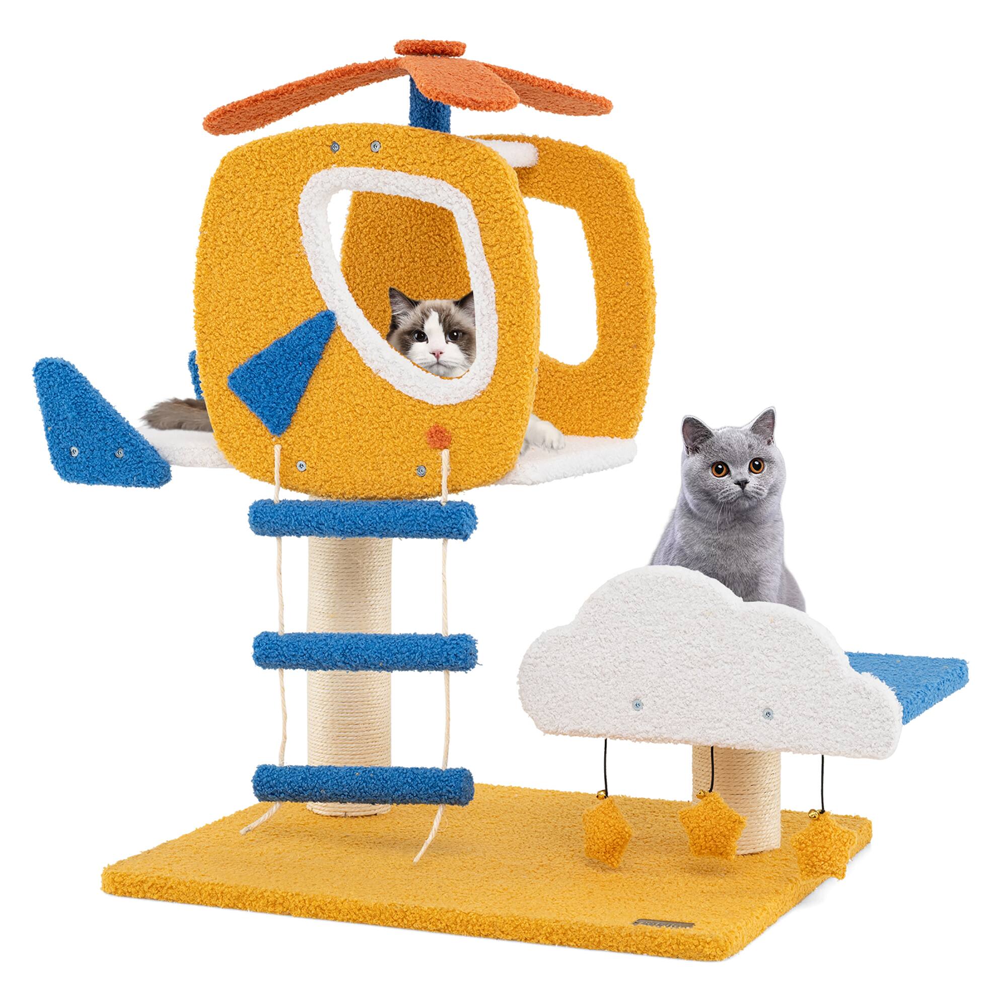 Front. Gymax - Gymax Aviation-themed Cat Tree for Indoor Cats w/ Helicopter Top Perch Scratching Post - GYM15339.