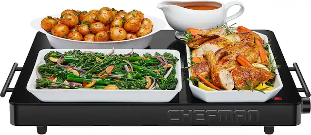 Front. Chefman - Electric Warming Tray w/ Adjustable Temperature Control, 21” x 16” Glass-Top Surface - Black.