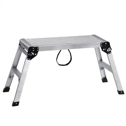 Front. VEVOR - Folding Work Platform, 330 lbs Load Capacity, Aluminum Drywall Stool Ladder, Heavy Duty Work Bench w/ Non-Slip Feet - Silver.