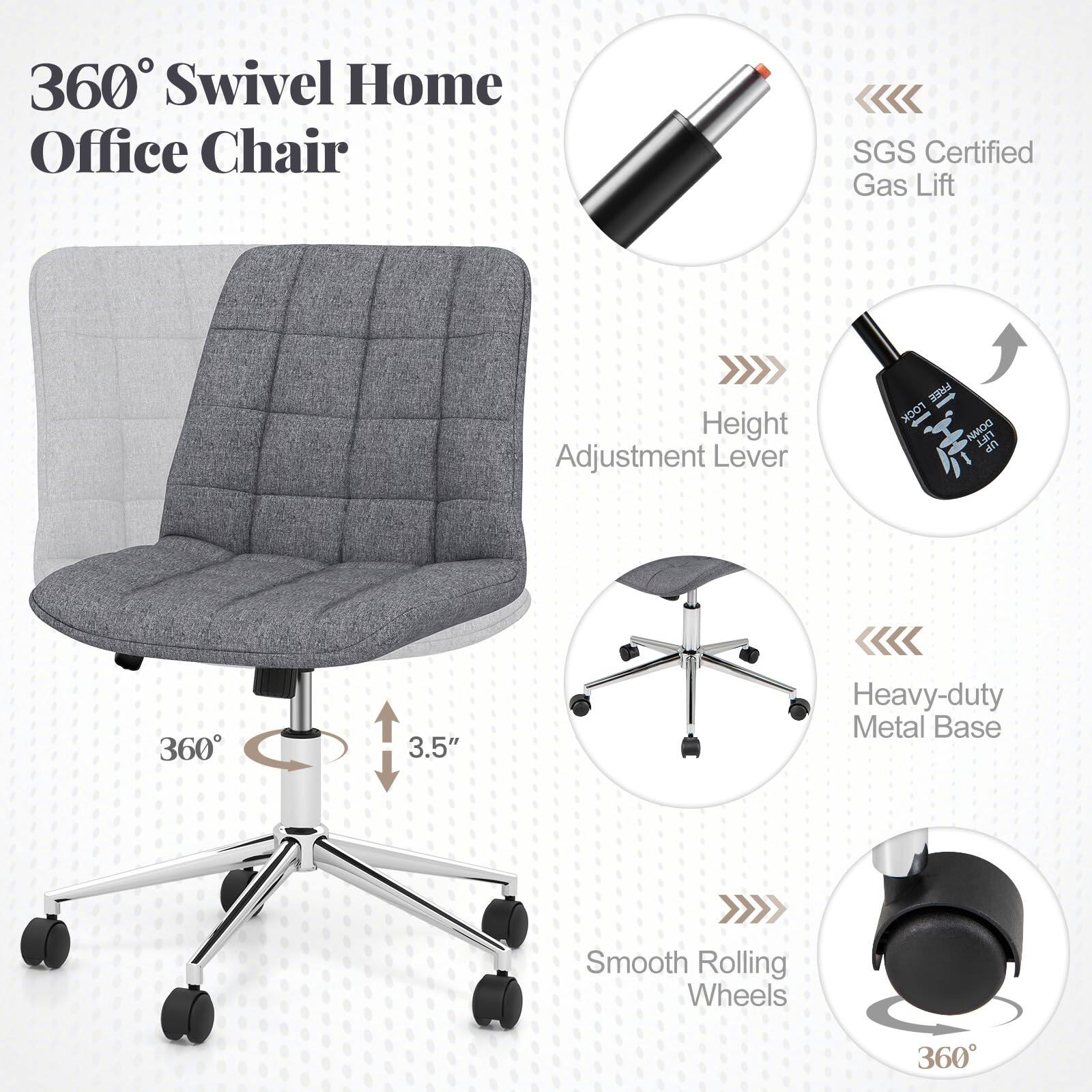 360 Swivel Home Office Chair SGS Certified Gas Lift Height Adjustment Lever FREE 360 3.5" Heavy-duty Metal Base Smooth Rolling Wheels