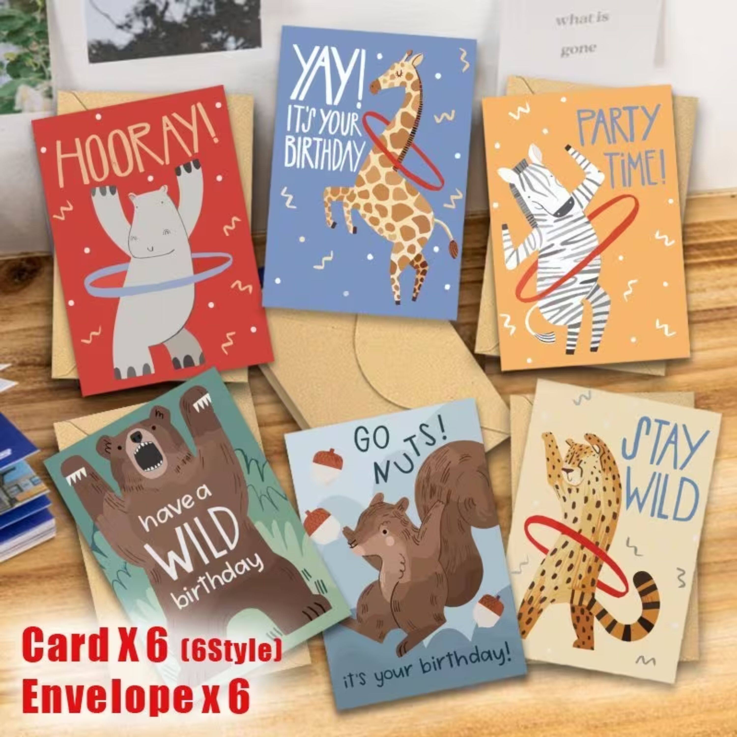 YA! IT'S YOUR HOORAY! BIRTHDAY whatis is gone PARTY TiME! mm a have WILD birthday Card X 6 (6Style) Envelope X 6 GO NUTS! it's your birthday! STAY WILD