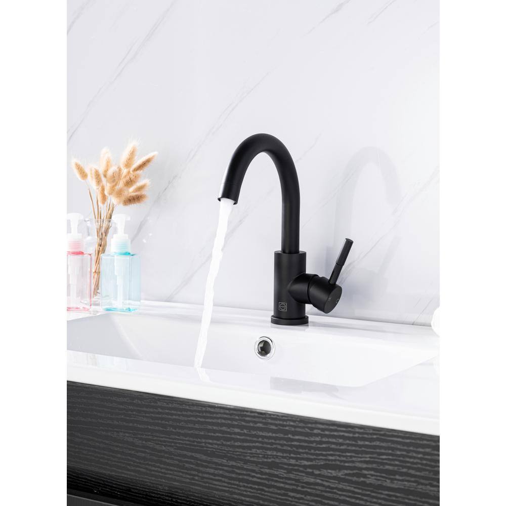 Alt View 9. Elegant Kitchen and Bath - Louis Single Hole Single Handle Bathroom Faucet in Matte Black - Matte Black.