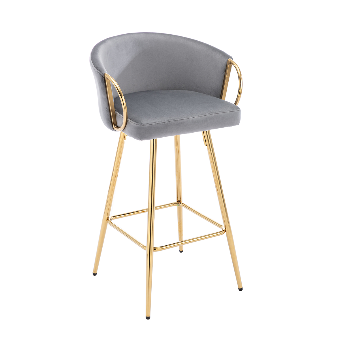 Back. Trinkets Crazed - 26" Velvet Counter Stools Set Of 2, Luxury Bar Chair With Low Back and Gold Legs For Kitchen Island - Gray.