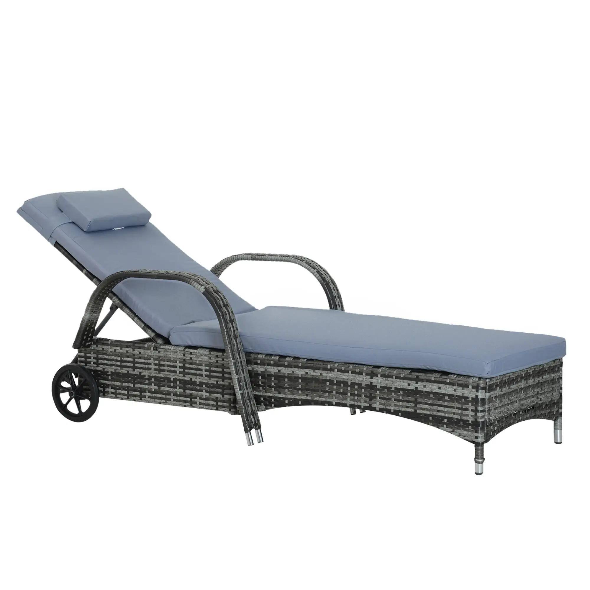 Angle. Resenkos - Resenkos Wicker Outdoor Chaise Lounge, 5-Level Adjustable Backrest PE Rattan, With Wheels, Mixed Gray, Gray - Mixed Gray, Gray.