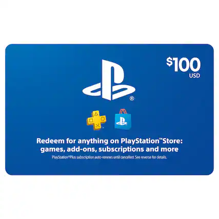 B R A O - x - $100 USD TM Redeem for anything on PlayStation Store: games, add-ons, subscriptions and more PlayStation Plus subscription auto-renews until cancelled. See reverse for details.