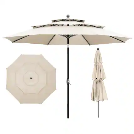 Front. Ainfox - Ainfox 10 FT Patio Umbrella 3 Tiers Outdoor Market Umbrella with Crank and Tilt for Garden Lawn Backyard Pool - Khaki.