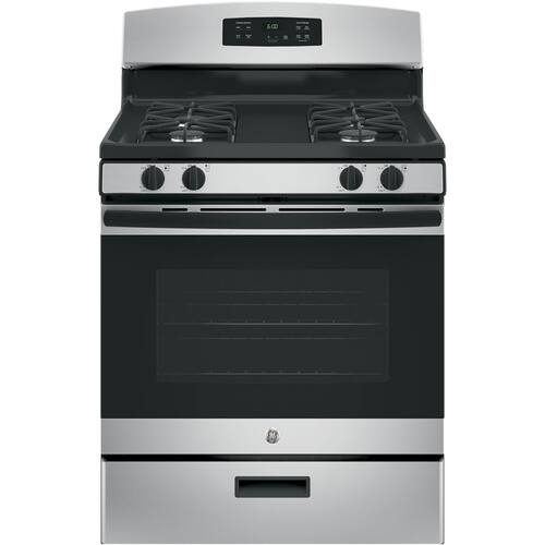GE - 4.8 Cu. Ft. Freestanding Gas Range - Silver - Larger Front