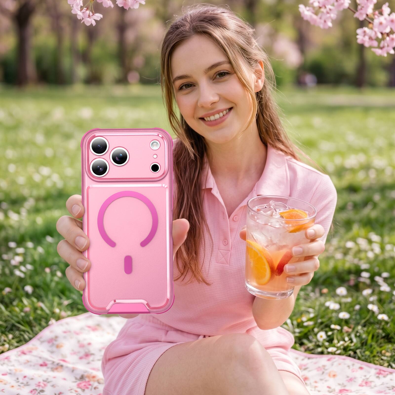 Angle. Dteck - Rugged Magnetic Case For Apple iPhone 18 Pro Shockproof Translucent Matte Cover Compatible With Magsafe Accessories - Pink.