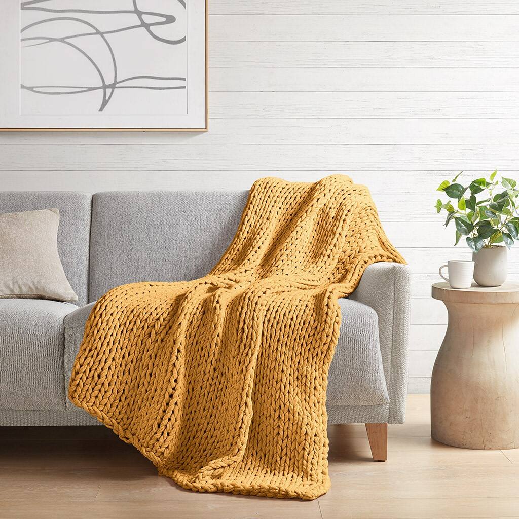 Alt View 1. Gracie Mills - Gracie Mills Huffman Artisan Double-Knit Throw - Yellow.