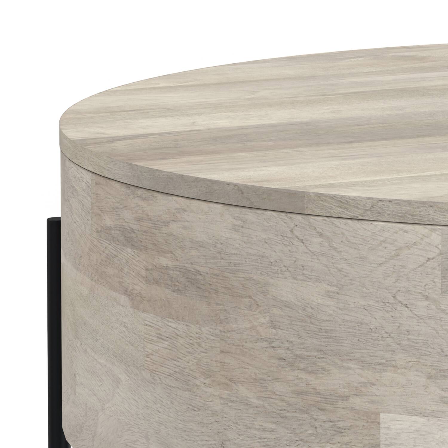 Alt View 5. Simpli Home - Rayburn SOLID MANGO WOOD 38 inch Wide Round Modern Urban Drum Coffee Table in White Wash - White Wash.