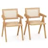 Front. Costway - Costway Set of 2 Rattan Accent Chairs Mid Century Dining Armchair Bamboo Frame Kitchen - Natural.