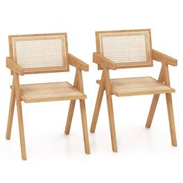 Costway - Set of 2 Rattan Accent Chairs Mid Century Dining Armchair Bamboo Frame Kitchen - Natural