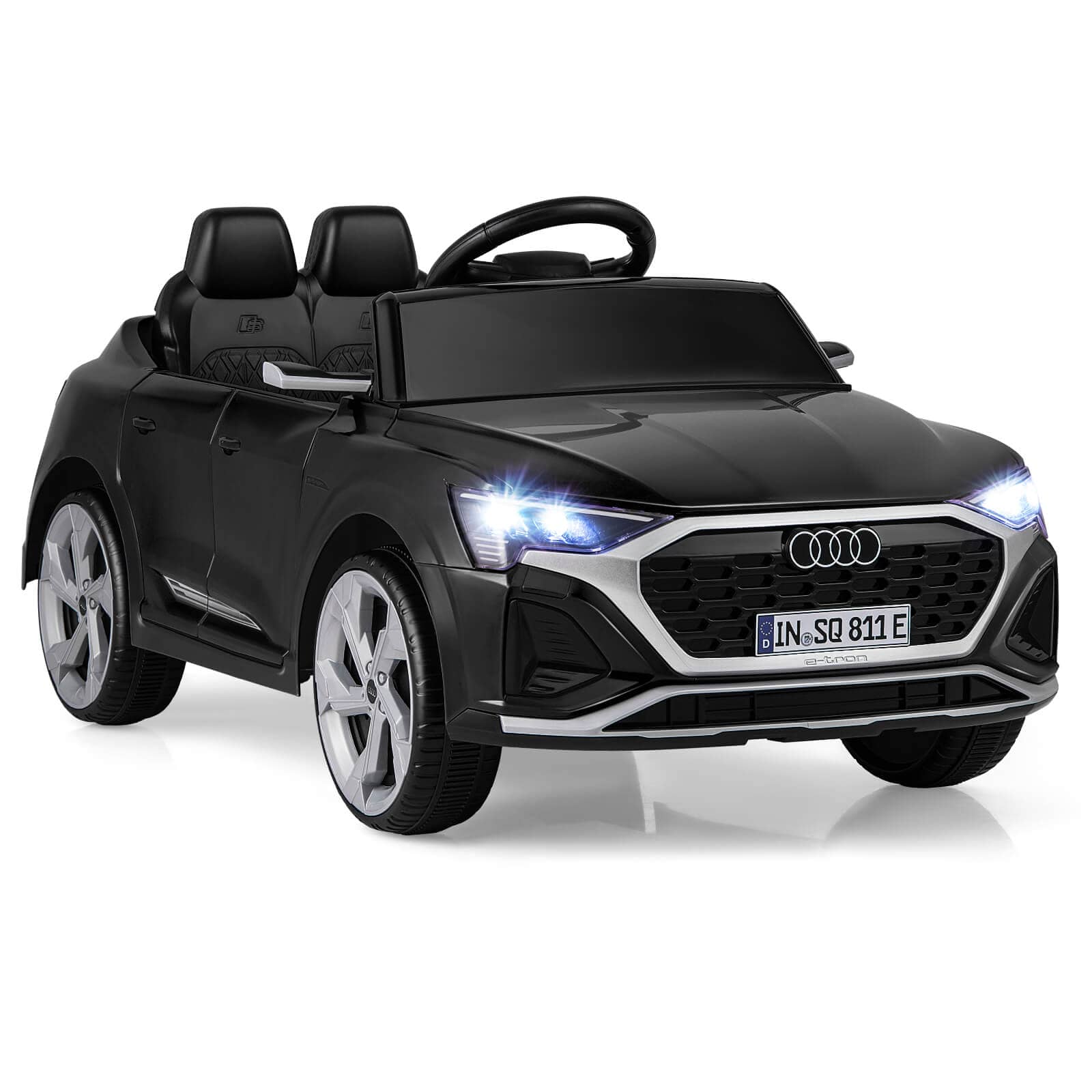 Costway - 12V Kids Ride On Car w/Remote Control 4 Wheels Suspension 3 Speeds LED Headlight - Black