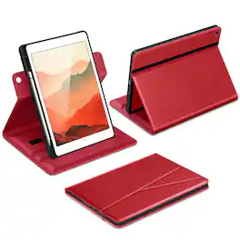 DTTO - Case for iPad 9th / 8th / 7th Generation 10.2-Inch – 360° Rotating Premium Leather Folio Stand Cover with Pencil Holder - Red