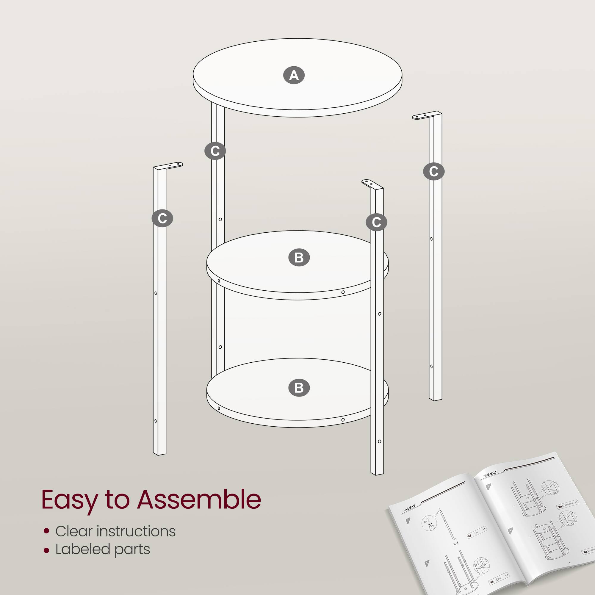 A C C C - B  
Easy to Assemble  
Clear instructions  
Labeled parts