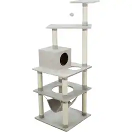 TRIXIE - Abby Plush 4-Level Cat Tree with Sisal Scratching Posts Condo & Cat Toy - Gray