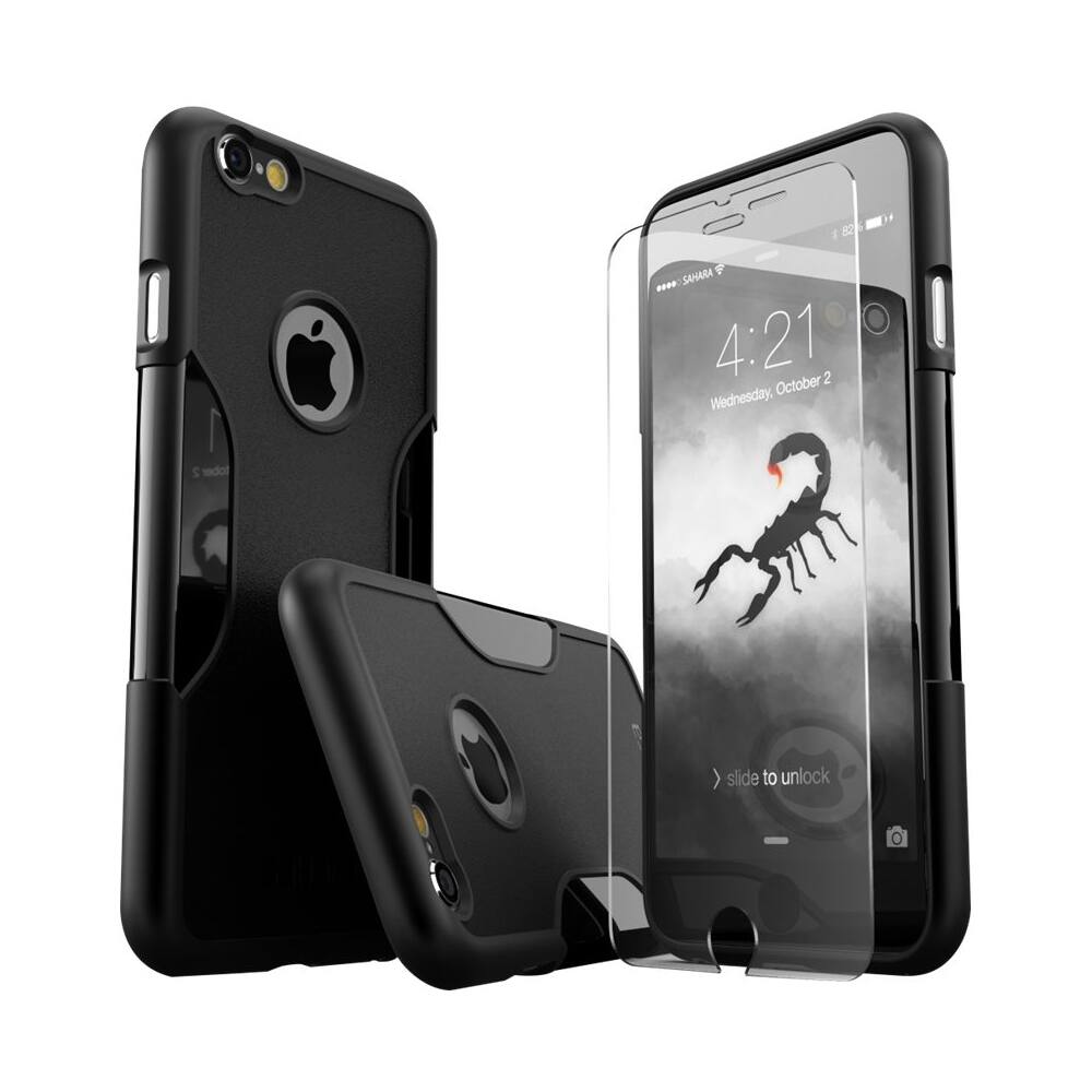 case with glass screen protector for apple iphone 6 plus and 6s plus - black case with glass screen protector for apple iphone 6 plus and 6s plus - black