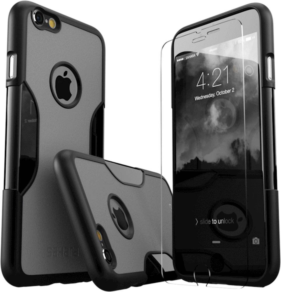 case with glass screen protector for apple iphone 6 plus and 6s plus - black