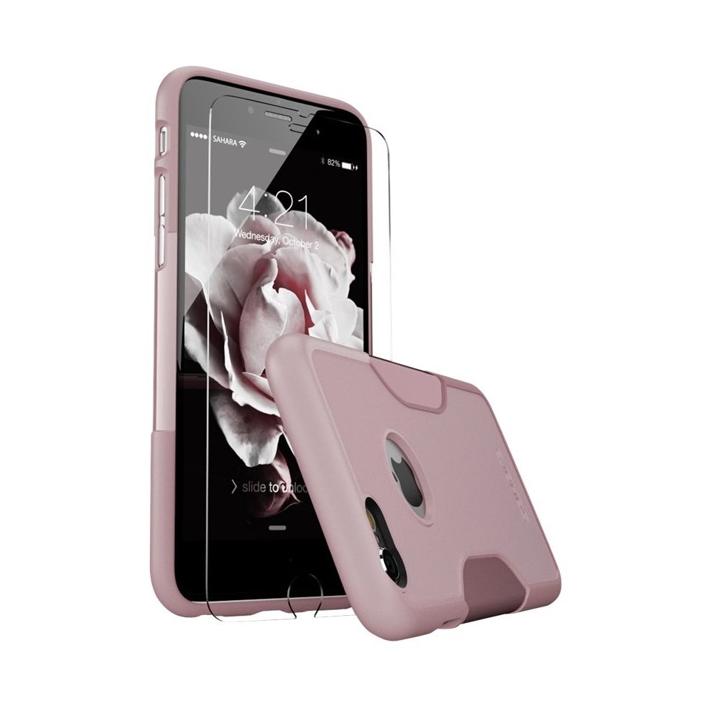 case with glass screen protector for apple iphone 6 plus and 6s plus - rose gold