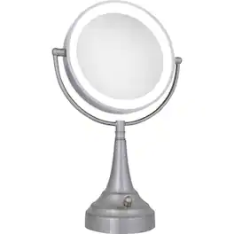 Zadro - Cordless Dual-Sided LED Lighted Round Vanity Mirror - Satin Nickel