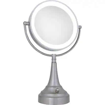 Angle. Zadro - Cordless Dual-Sided LED Lighted Round Vanity Mirror - Satin Nickel.