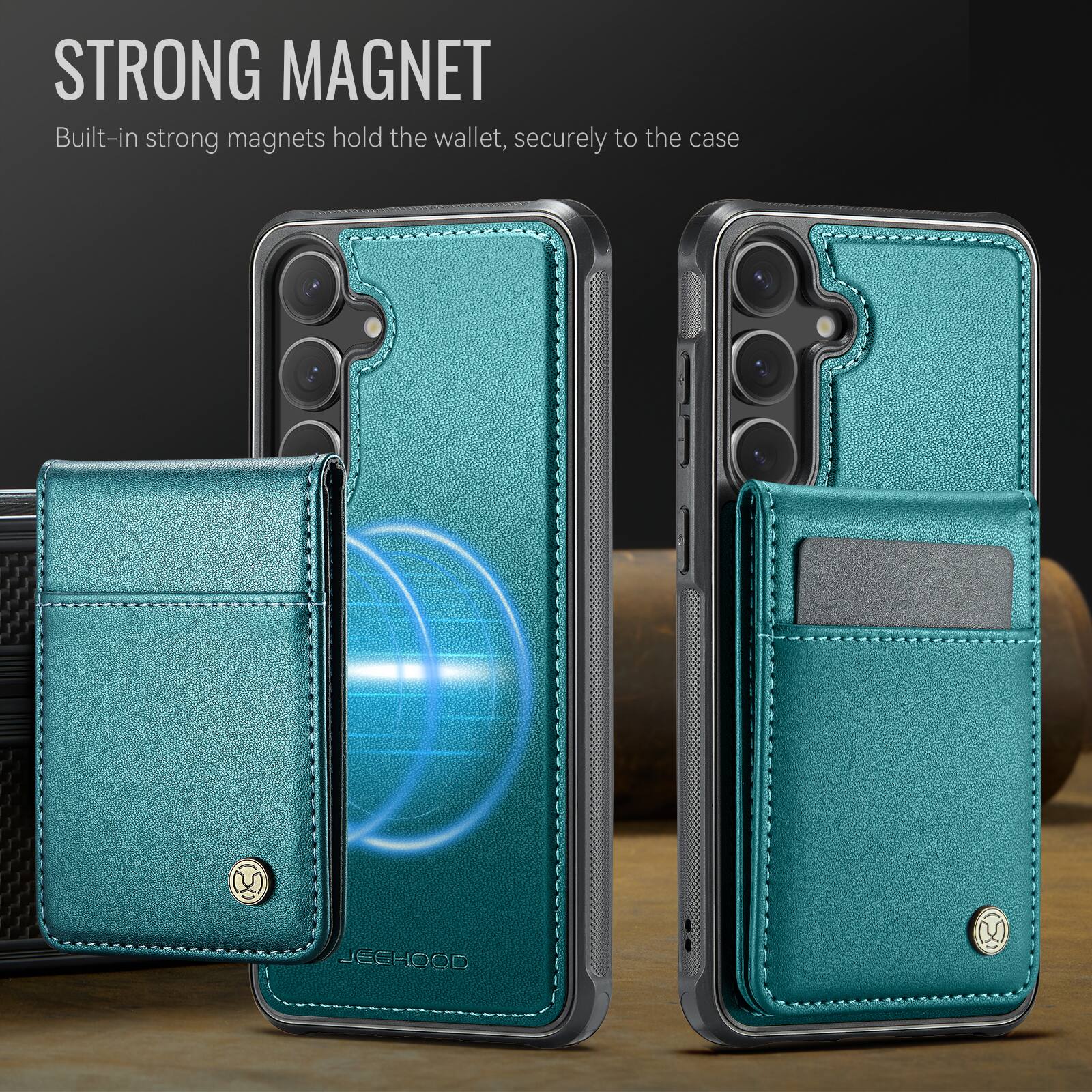 STRONG MAGNET  
Built-in strong magnets hold the wallet, securely to the case  
JEGHOOD X