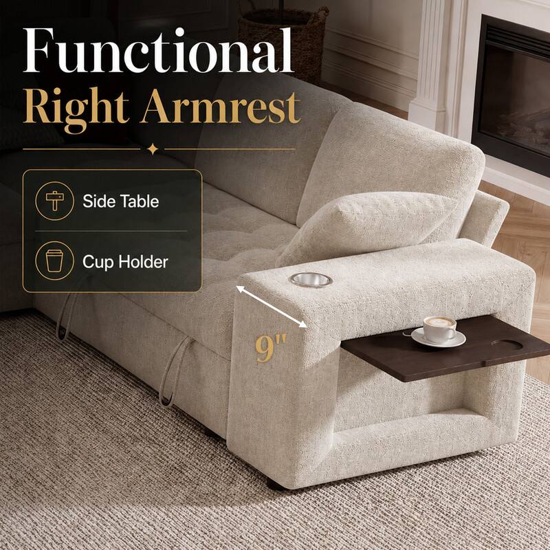 Functional Right Armrest Side Table Cup Holder 9"