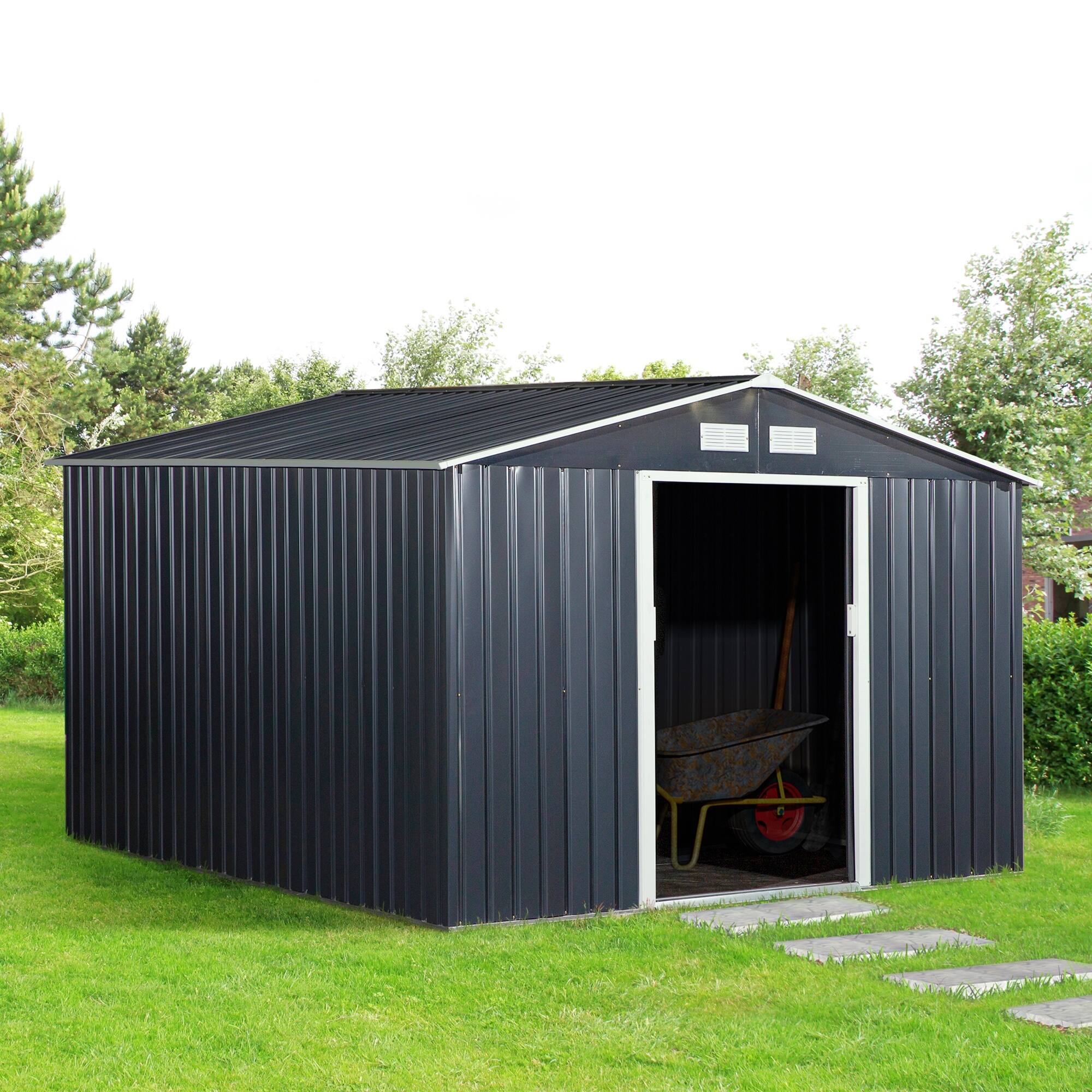 Alt View 1. Outsunny - 11' x 9' Outdoor Storage Shed, Garden Tool Metal Shed with Foundation Kit, Double Lockable Door.