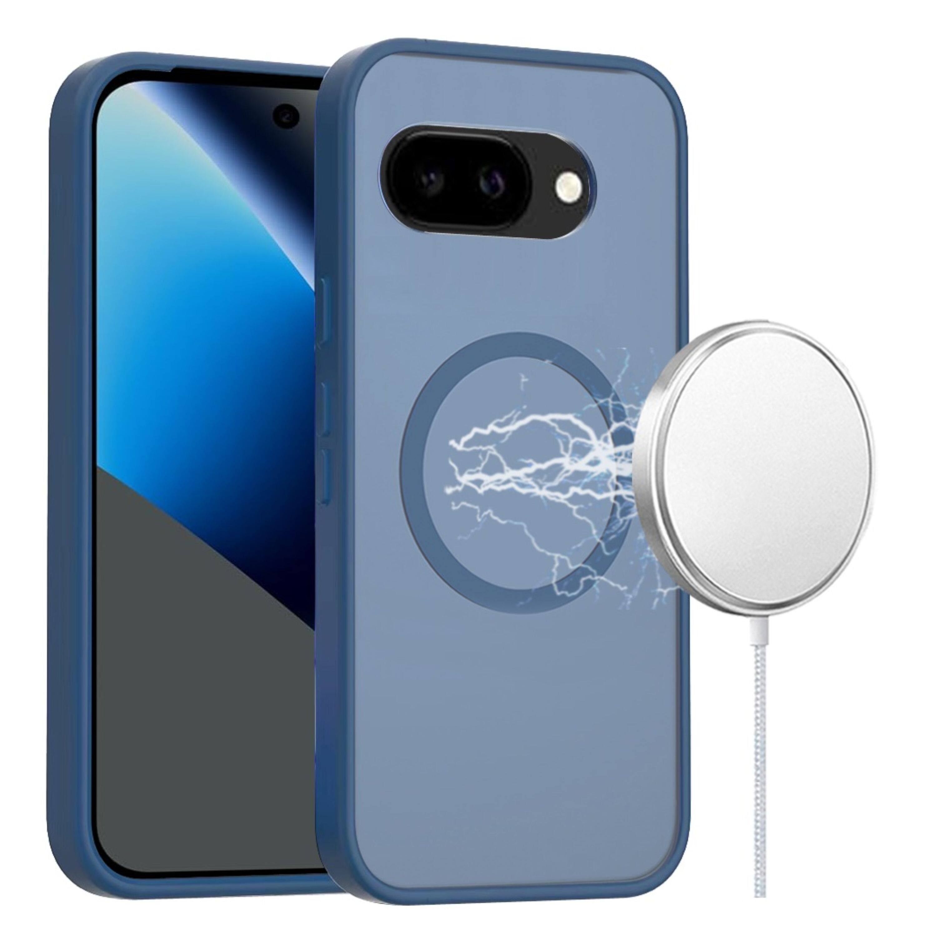 Angle. Kitcheniva - Soft Touch Frosted Magnetic Circle Phone Case With Tempered Glass For Google Pixel 10a Navy Blue - Navy Blue.