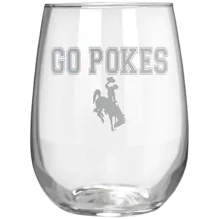 Front. Great American Products - Wyoming Cowboys Etched 17oz. Rally Cry Stemless Wine Glass - Multicolor.