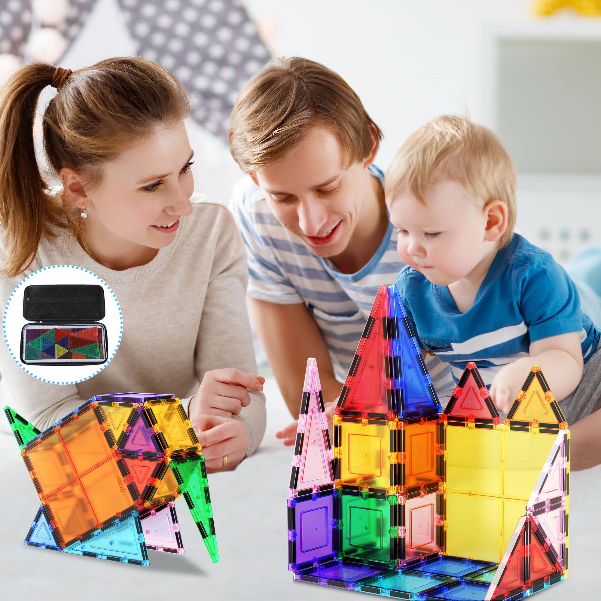 Alt View 6. PicassoTiles - PICASSO-TILES Magnetic Tiles for Kids, 101PCS Construction STEM Building Blocks Educational Toy with Carrying Case - Multicolor.