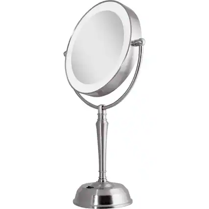 Left. Zadro - LED Lighted Vanity Mirror with Rechargeable Battery & USB Port - Satin Nickel.
