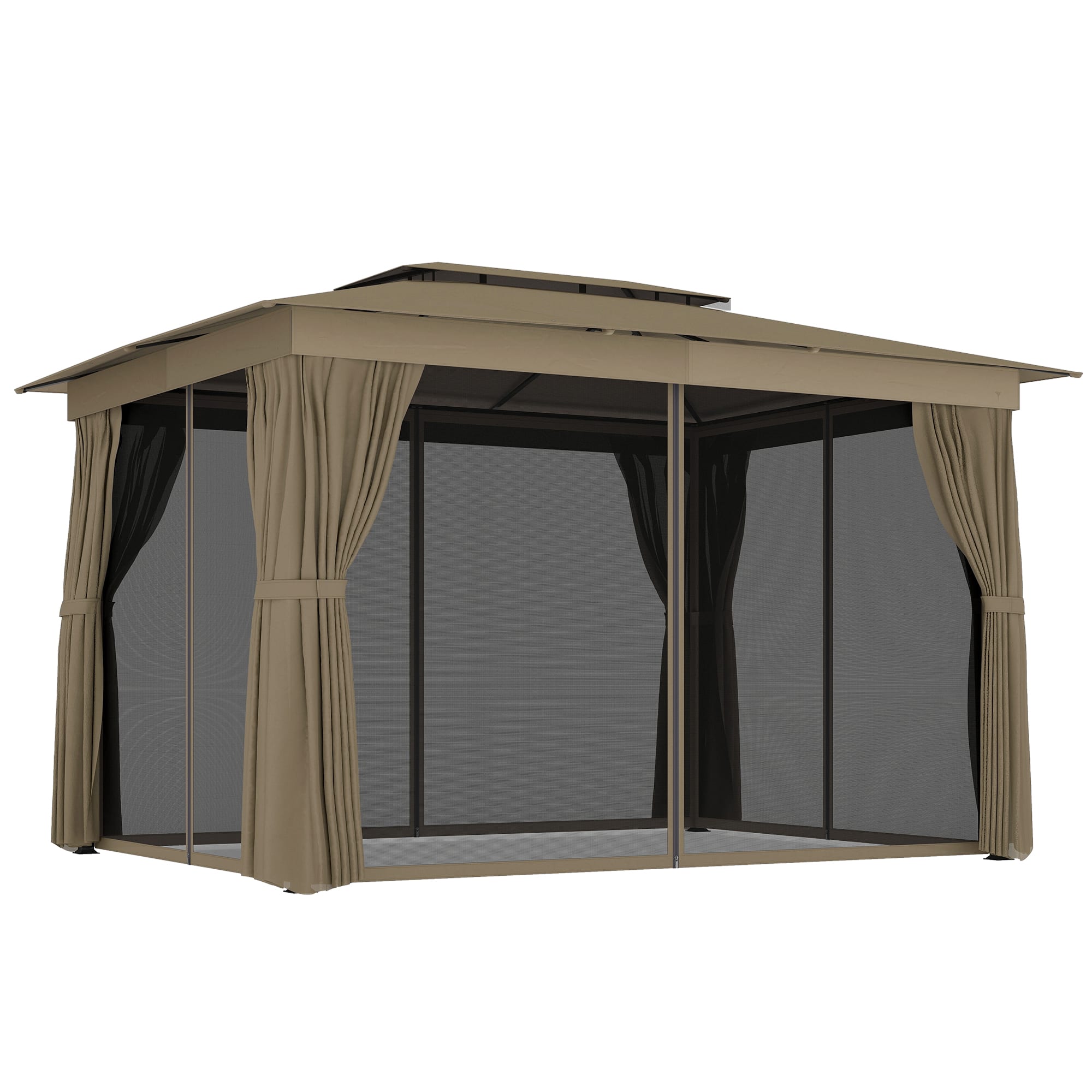 Outsunny - 10' x 12' Outdoor Patio Gazebo, Soft Top Gazebo Canopy Shelter with Double Roof, Curtains, Netting, Steel Frame