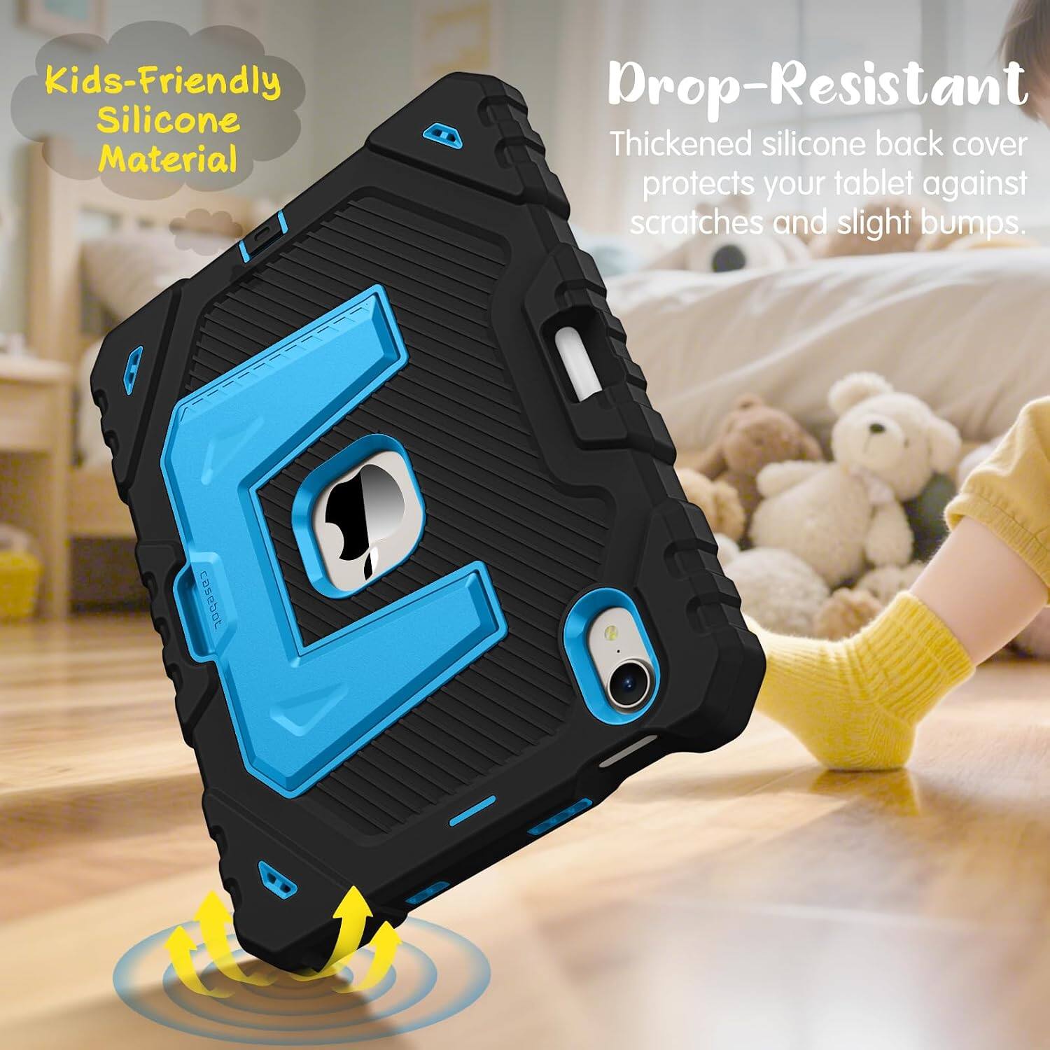 Kids-Friendly Silicone Material

Drop-Resistant

Thickened silicone back cover protects your tablet against scratches and slight bumps.
