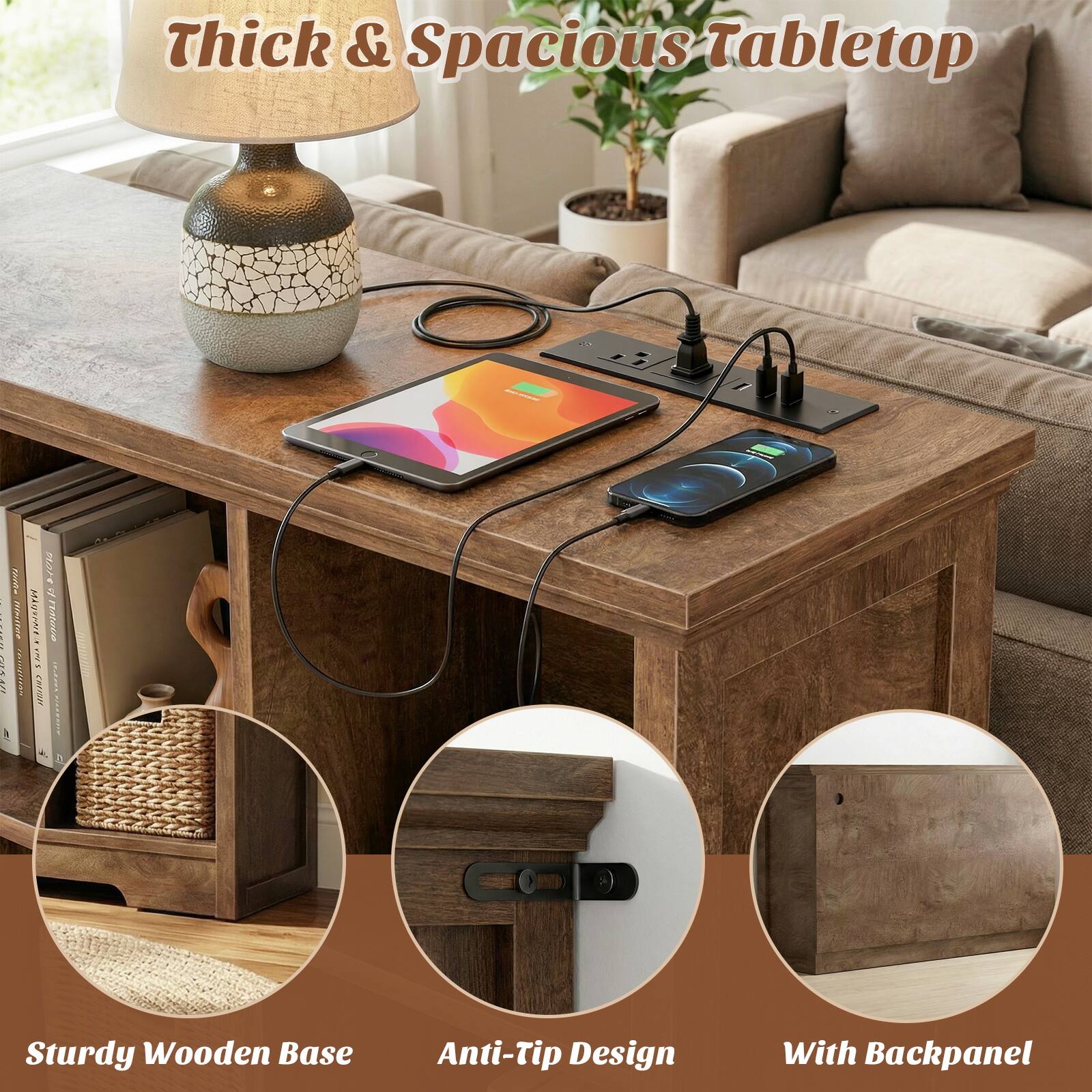 Thick & Spacious Tabletop

Sturdy Wooden Base

Anti-Tip Design

With Backpanel