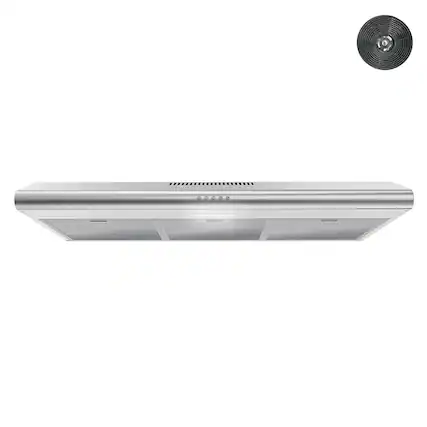 Front. Streamline - 36 in. Tigli Ductless Undermount 80 CFM Range Hood, Mesh Filters, Push Button Control, LED Light - Brushed Stainless Steel.