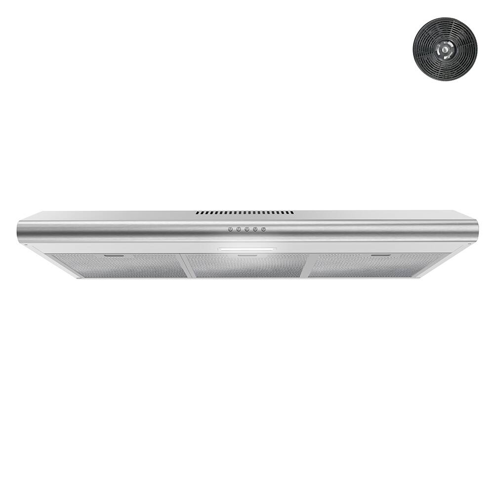 Front. Streamline - 36 in. Tigli Ductless Undermount 80 CFM Range Hood, Mesh Filters, Push Button Control, LED Light - Brushed Stainless Steel.