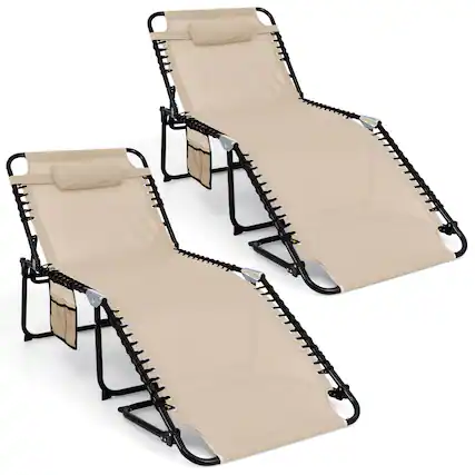 Front. Costway - Costway 2 PCS Oversize Folding Chaise Lounge with Adjustable Backrest Pillow Pocket - Beige.