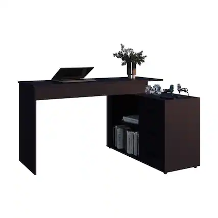 Front. Spaco - L-Shaped Desk with 3 Drawers and Storage Space - Wenge.