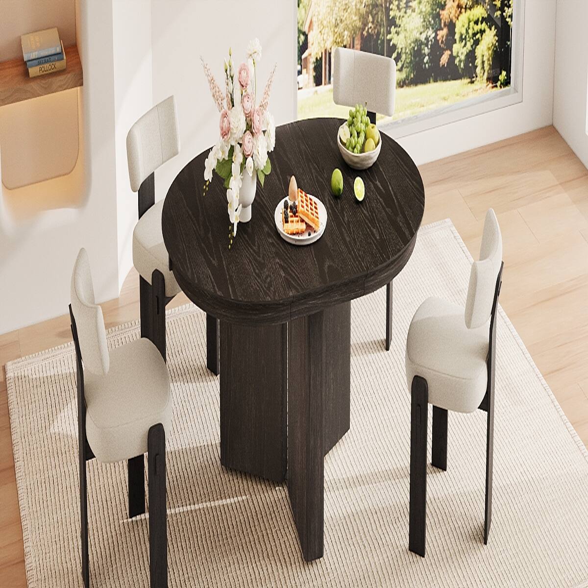 Alt View 1. Loheer - Loheer Extendable Oval Dining Table, Espresso Modern Farmhouse Table with Pedestal Base - Espresso.