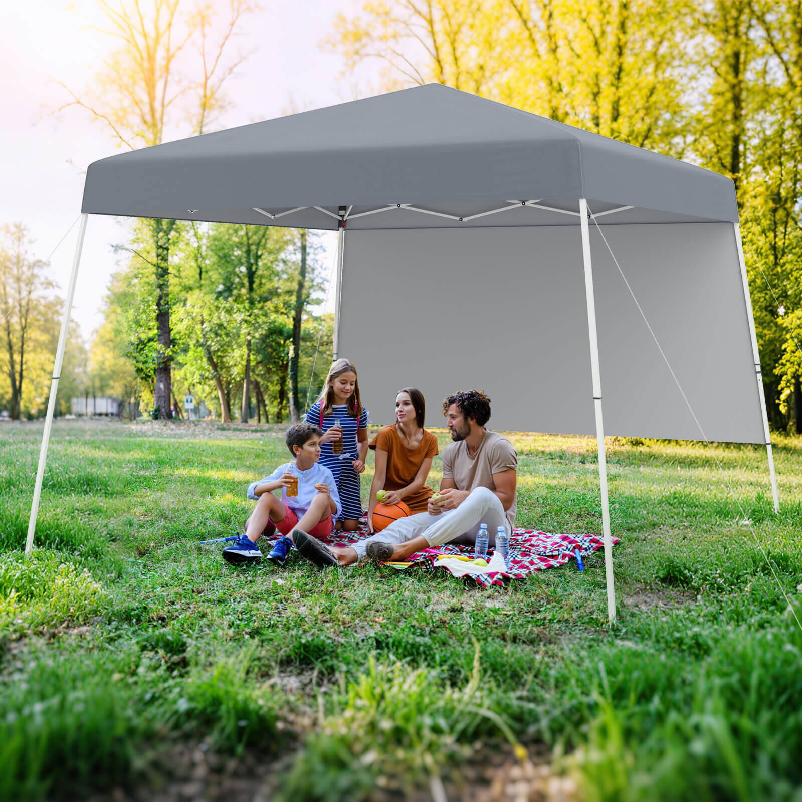 Alt View 1. Costway - Costway 10 X 10FT Pop up Canopy Tent with 1 Sidewall, Portable Backpack, 4 Stakes Slant Leg Gray - Gray.