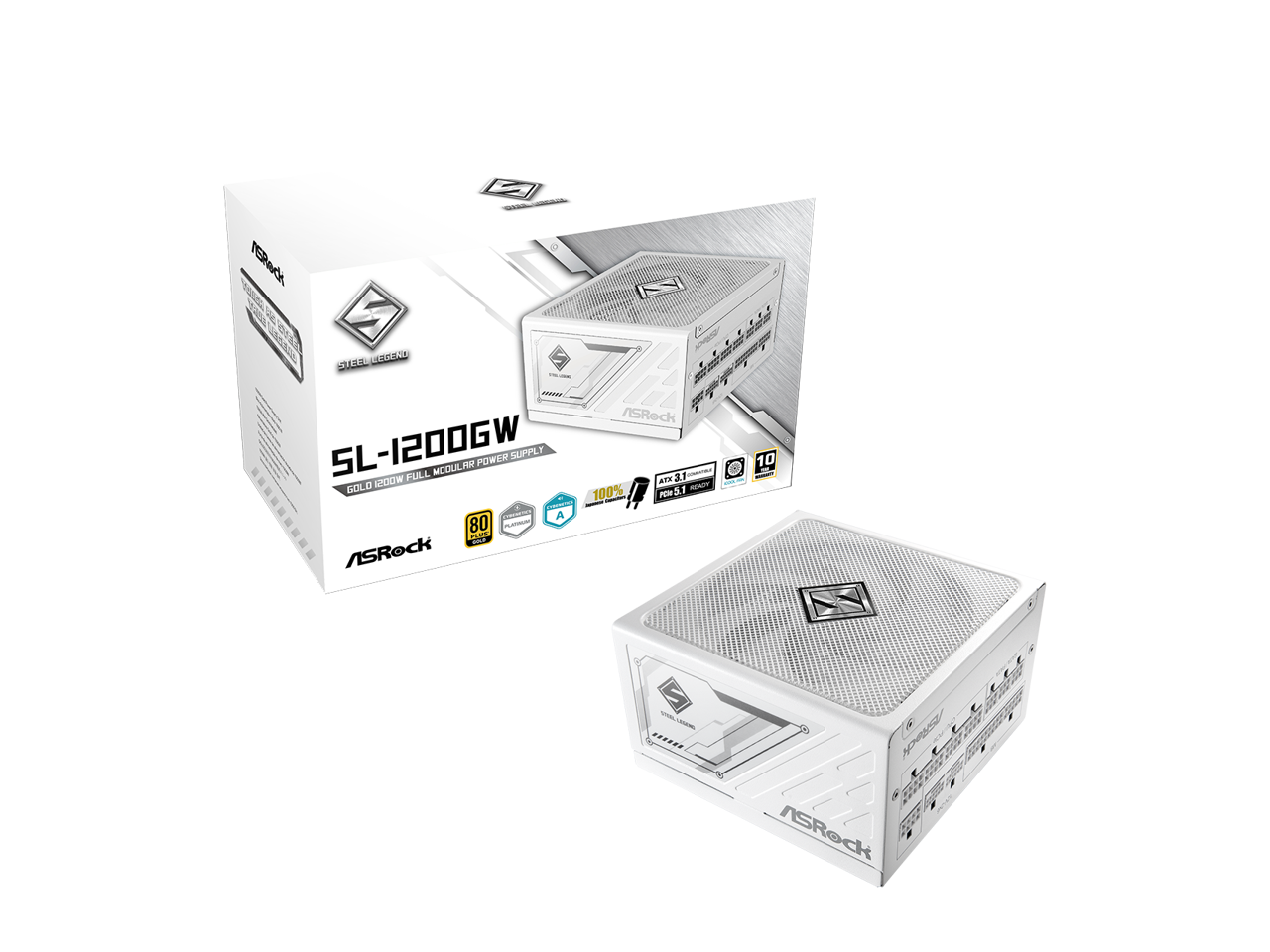 ASRock SL-1200GW  
Steel Legend  
Full Modular Power Supply  
GOLD 1200W  
80 PLUS GOLD  
100% Japanese Capacitors  
ATX 3.0 Ready  
PSU 5.1 Ready  
10 Year Warranty